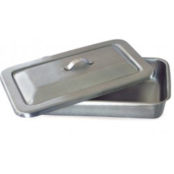 CHAROLA C/TAPA O BUDINERA MEDIANA DE ACERO INOX. 23 x 13 x 5 CM